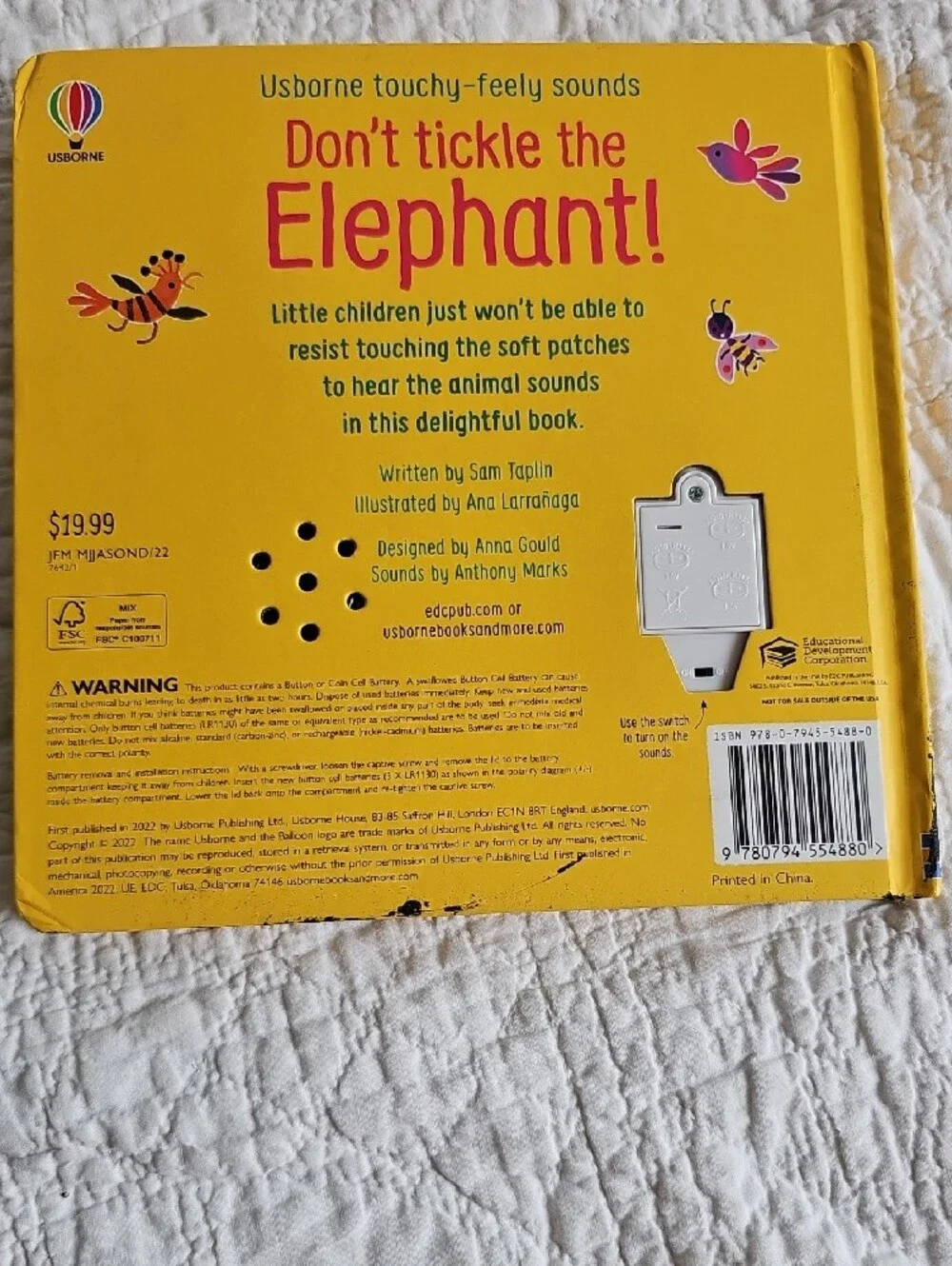 Usborn Don't Tickle The Elephant! Touchy-Feely Sound Book - Yellow and Gray